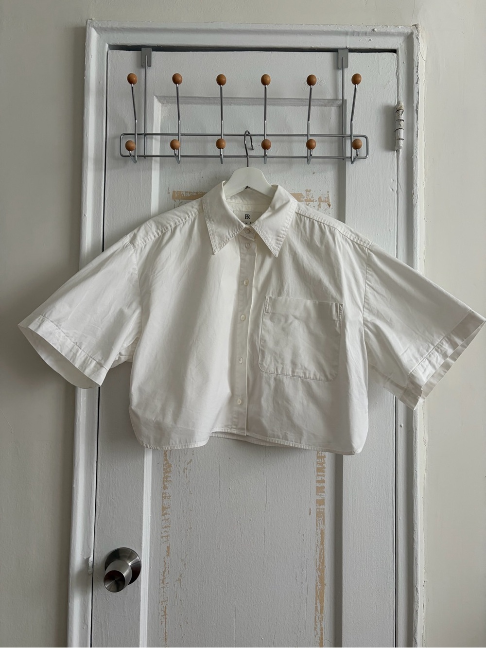 Banana Republic White Cropped Button-Down Shirt